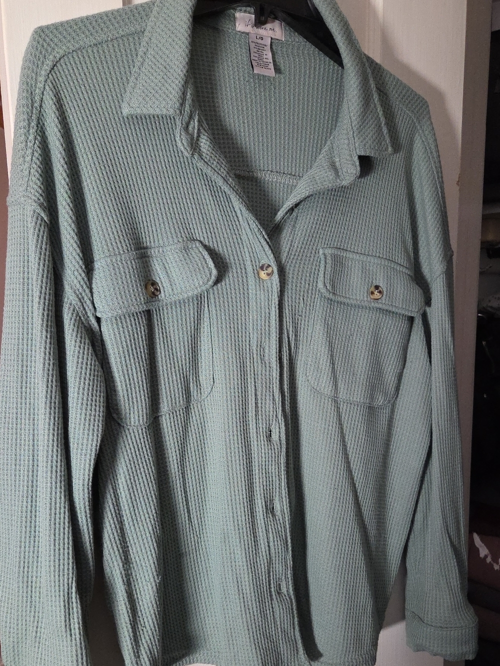 Light Sage Waffle Knit Ladies Shirt Jacket